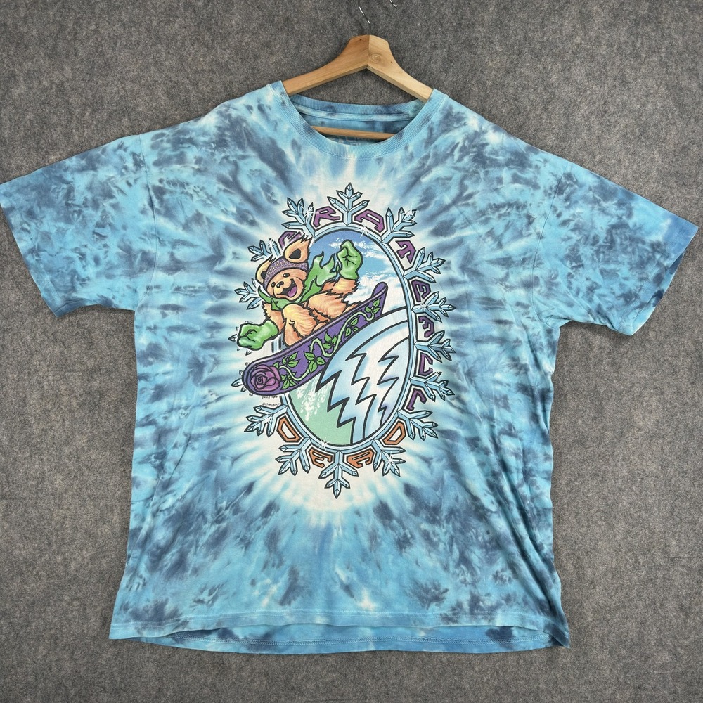 Grateful Dead Liquid Blue Shirt Mens XL Blue Bear Snowboard Tie Dye